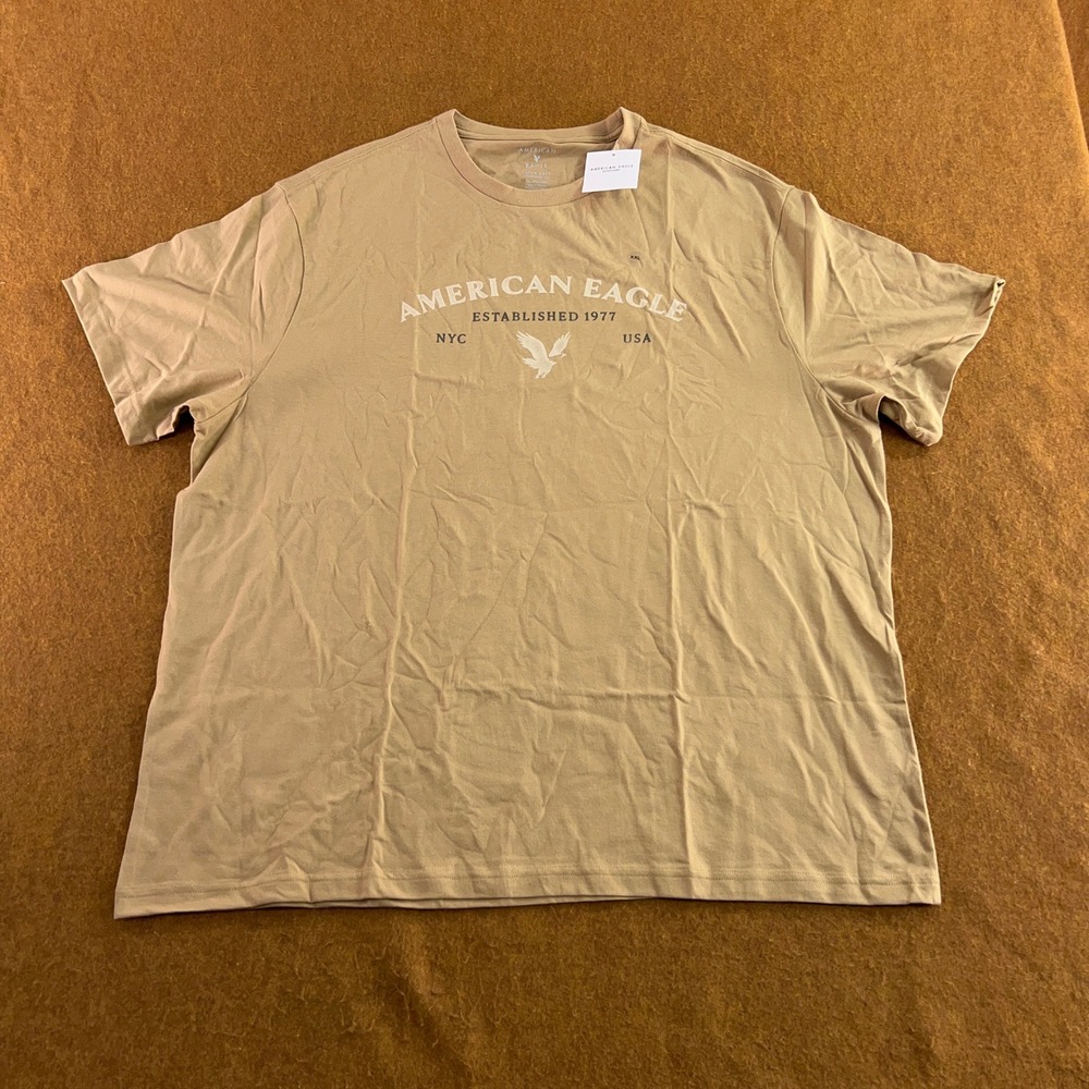 American Eagle Mens XXL Tan Graphic Logo Super Soft T-Shirt NWT